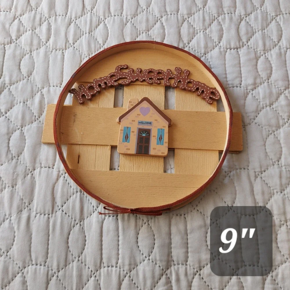 Vintage Home Sweet Home Wooden Basket Lid Wall Hanging Decor 9